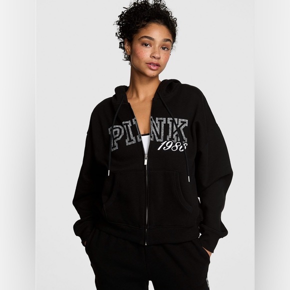 PINK VICTORIAS SECRET CAMPUS FLEECE FULL-ZIP HOODIE - Picture 2 of 6